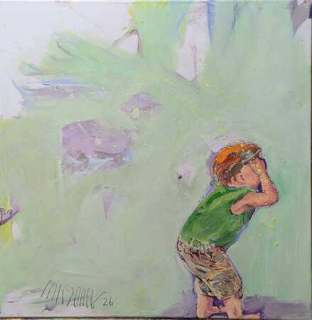 Susanne Huck: Frühes Selbst, 100 x 100 cm, Öl-Leinen 2026