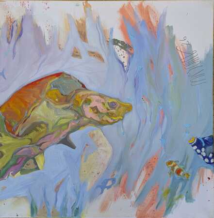 Heidi Falk-Koller: Hi Friends, Öl-Leinen, 50 x 50 cm, 2026
