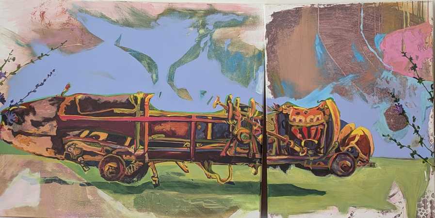 Heidi Falk-Koller, Wrotten Beautyness, Acryl-Leinen, 80 x 100 + 80 x 60 cm, 2024