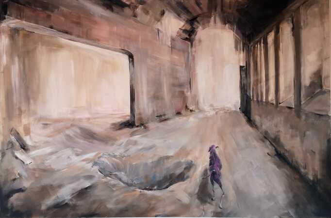 Susanne Huck: Heiliger Hund, Acryl-Leinen, 100 x 150 cm, 2023