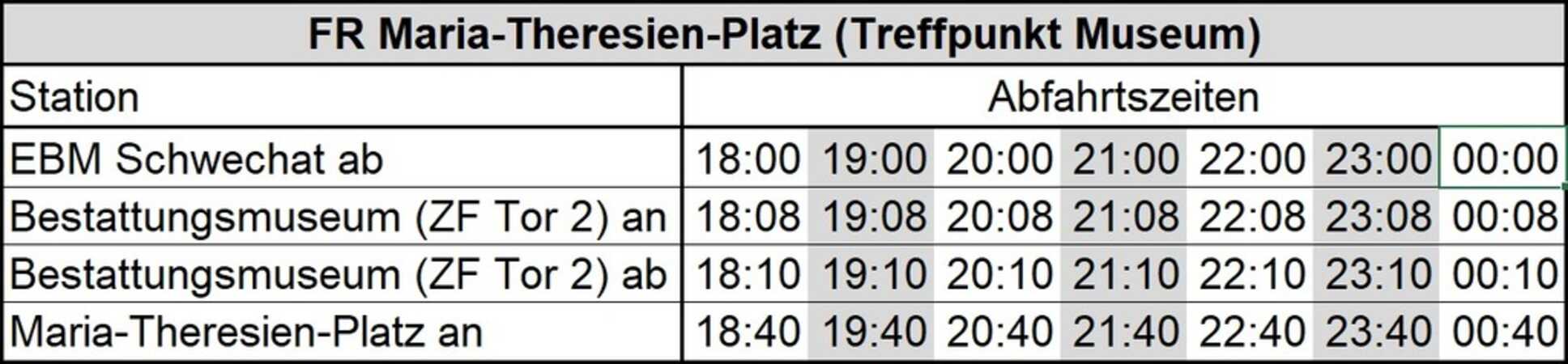 Fahrplan Oldtimerbus-Shuttle Schwechat–Wien, Änderungen vorbehalten!