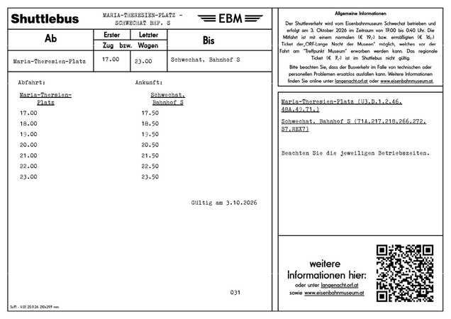 Fahrplan Oldtimerbus-Shuttle Wien–Schwechat, Änderungen vorbehalten!