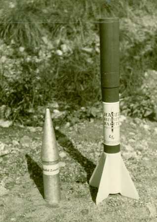 Hagelabwehrakete, wie sie ab den 1950er-Jahren eingesetzt wurde